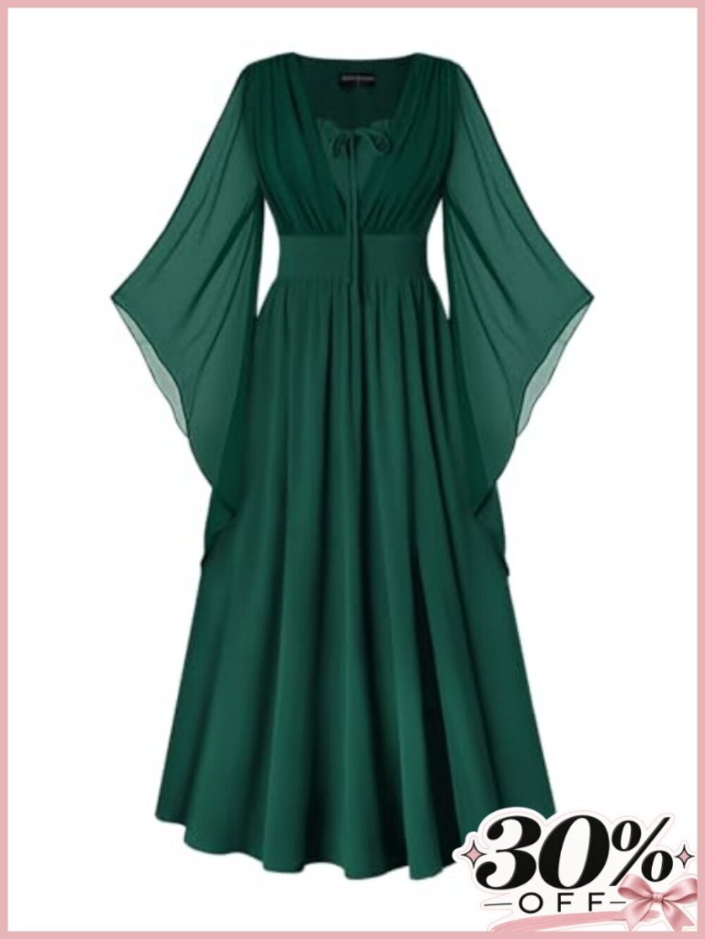 Renaissance Maxi Dress Pirate Medieval Costume A-Line Front Slit 3/4 Sleeve